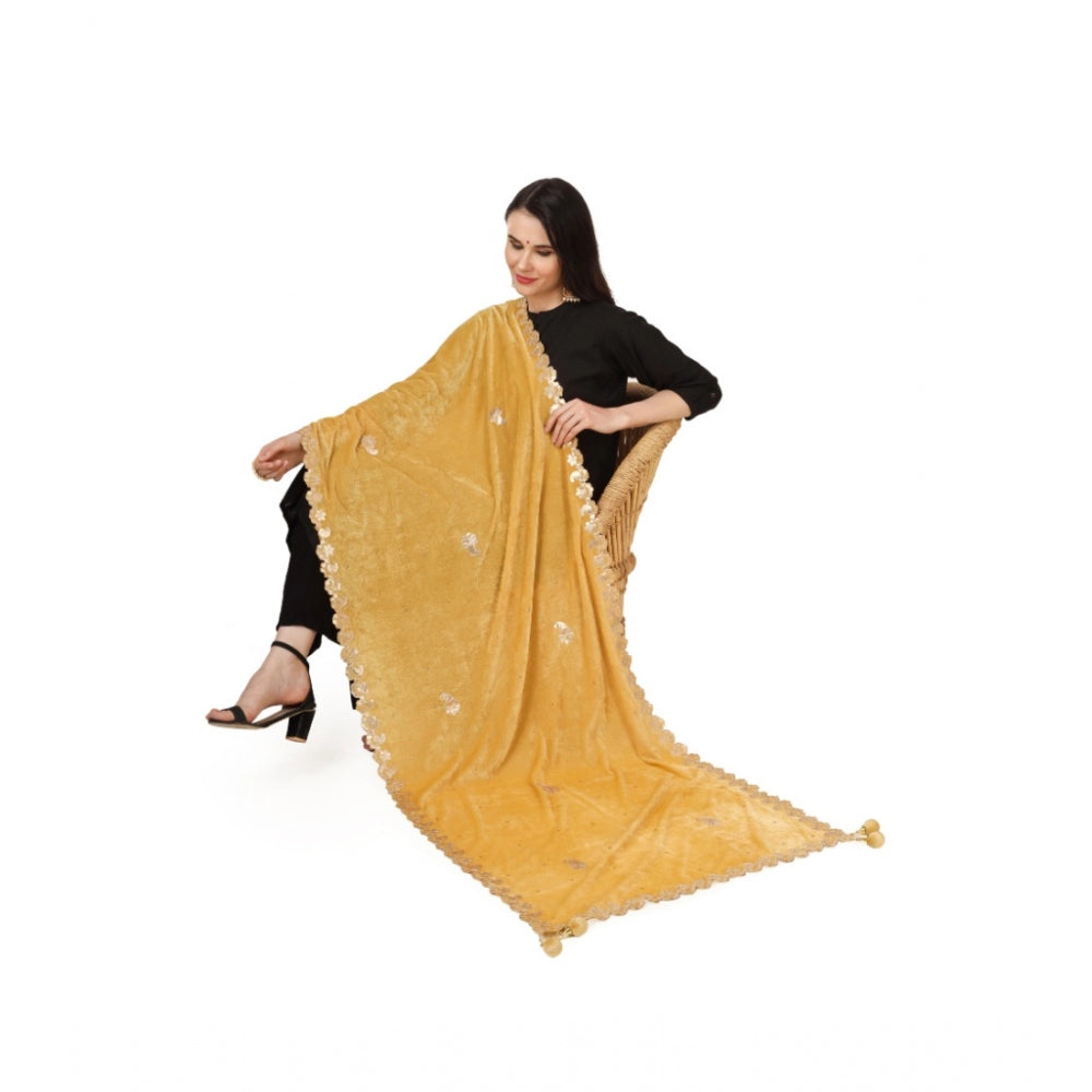 Generischer Gotta Patti Dupatta aus Samt für Damen (Gelb, Länge: 2,25 bis 2,50 m)