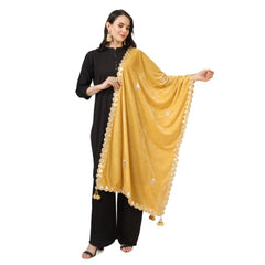 Generischer Gotta Patti Dupatta aus Samt für Damen (Gelb, Länge: 2,25 bis 2,50 m)