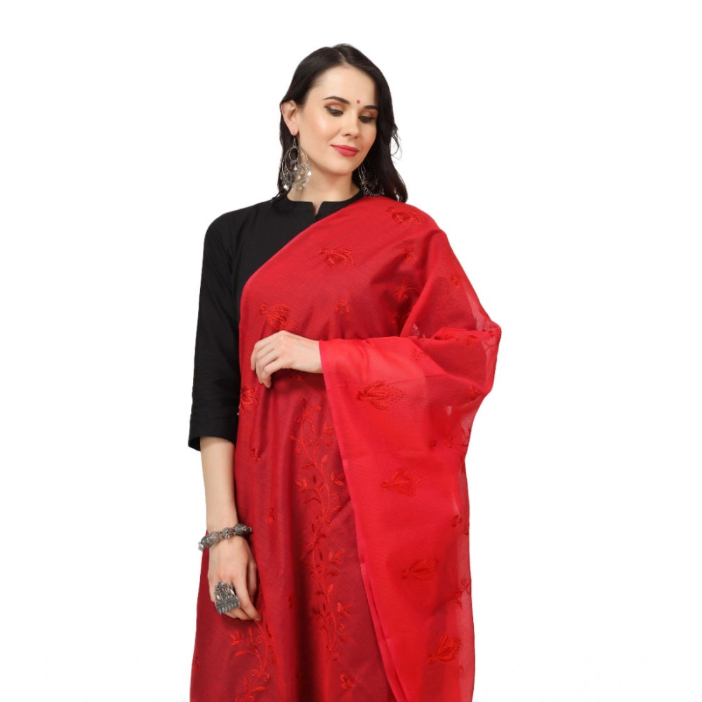 Generischer bestickter Dupatta aus Baumwolle für Damen (Rot, Länge: 2,25 bis 2,50 m)