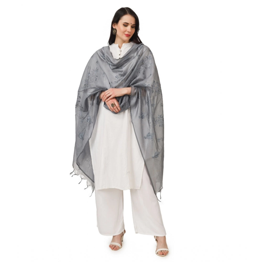 Generischer bestickter Dupatta aus Baumwolle für Damen (Grau, Länge: 2,25 bis 2,50 m)