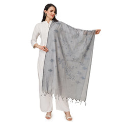 Generischer bestickter Dupatta aus Baumwolle für Damen (Grau, Länge: 2,25 bis 2,50 m)