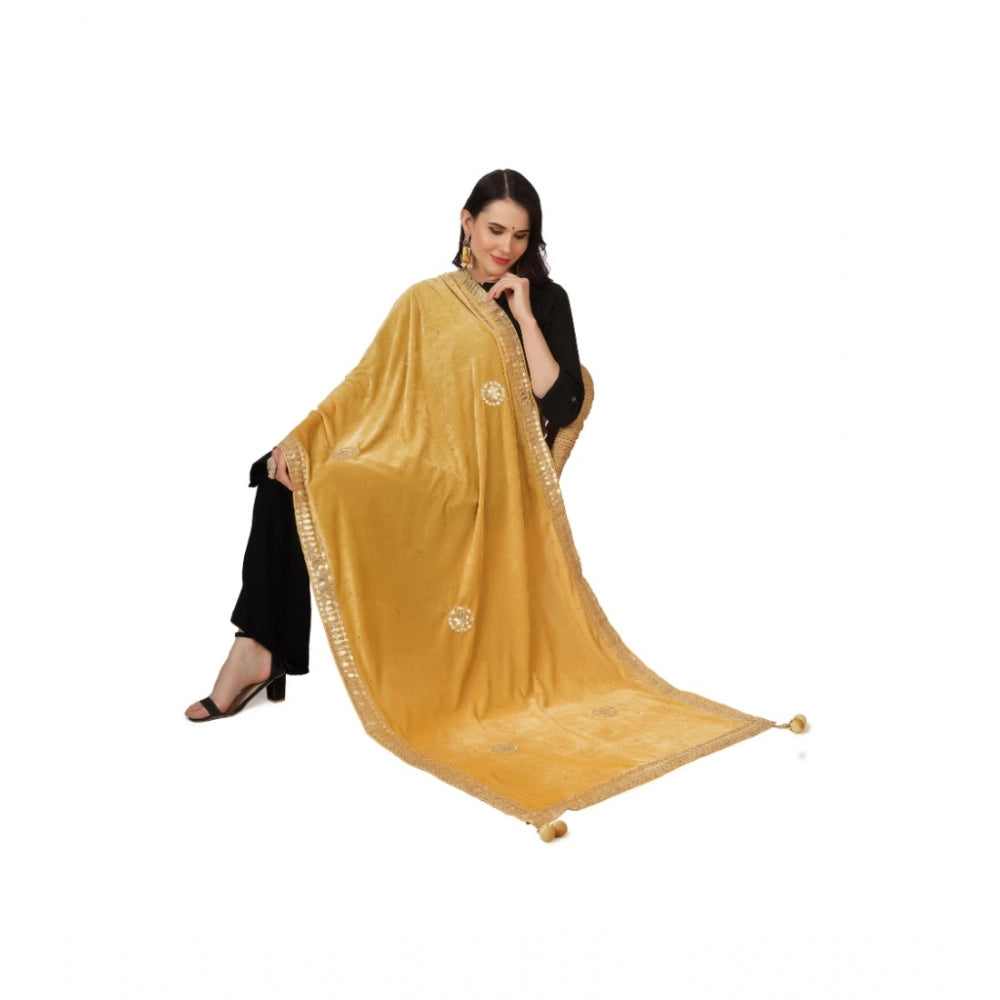 Generic Women's Velvet Gotta Patti Dupatta (Yellow, Length: 2.25 to 2.50 Mtr)