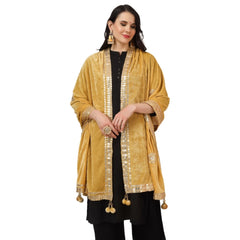 Generic Women's Velvet Gotta Patti Dupatta (Yellow, Length: 2.25 to 2.50 Mtr)