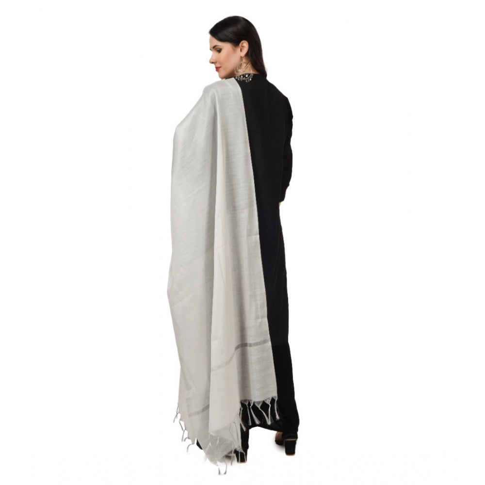 Generic Women's Chanderi Solid Dupatta (White, Length: 2.25 to 2.50 Mtr)