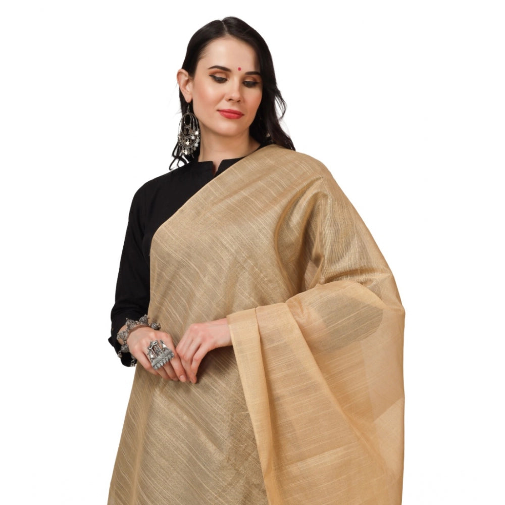 Generic Women's Chanderi Solid Dupatta (Gold, Length: 2.25 to 2.50 Mtr)