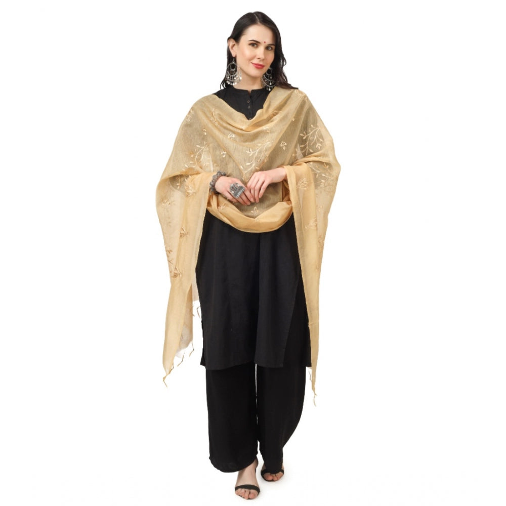 Generischer bestickter Dupatta aus Baumwolle für Damen (Gold, Länge: 2,25 bis 2,50 m)