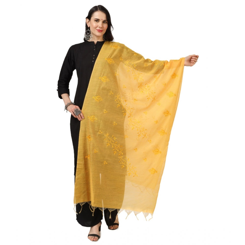 Generischer bestickter Dupatta aus Baumwolle für Damen (Gelb, Länge: 2,25 bis 2,50 m)