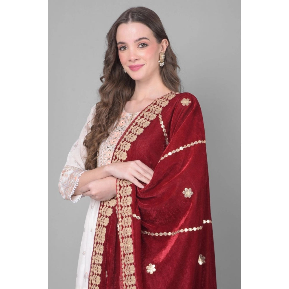 Generic Women's Velvet Gotta Patti Dupatta (Maroon, Length: 2.25 to 2.50 Mtr)