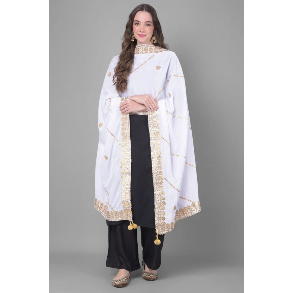 Generic Women's Velvet Gotta Patti Dupatta (Off White, Length: 2.25 to 2.50 Mtr)