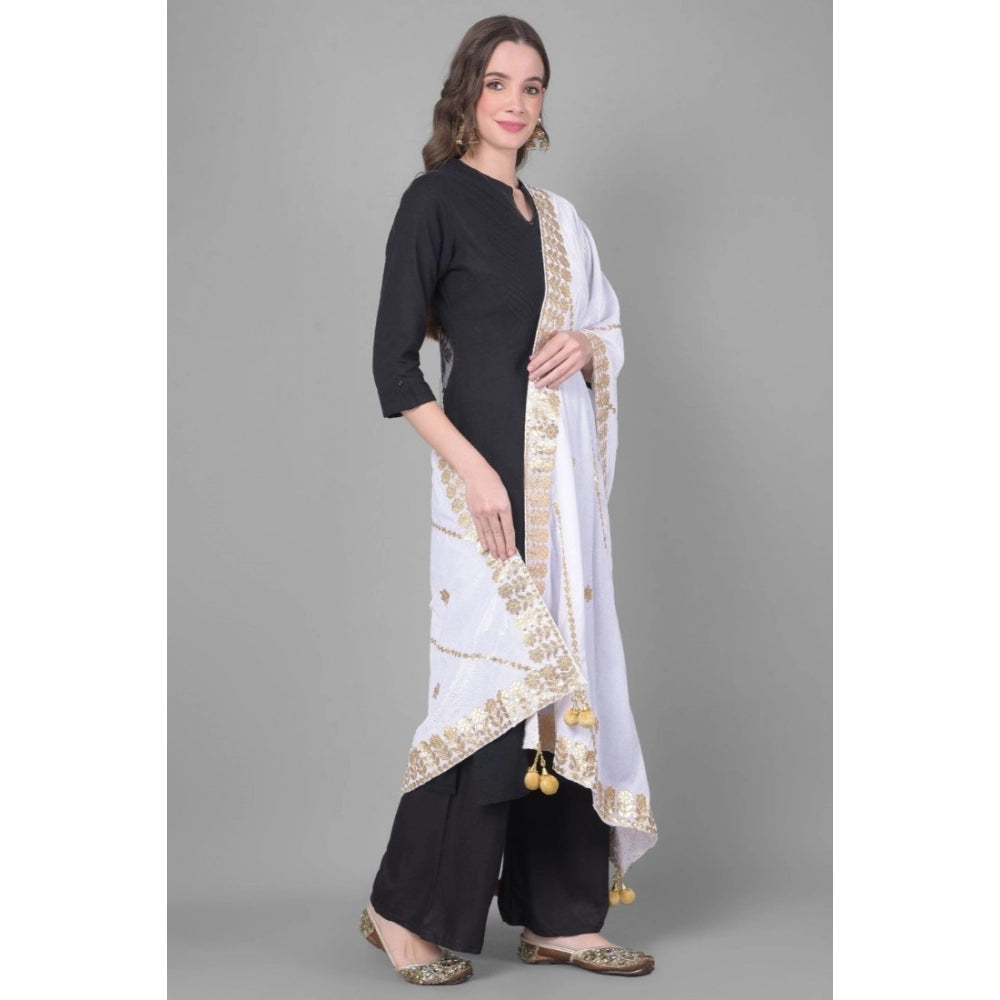 Generic Women's Velvet Gotta Patti Dupatta (Off White, Length: 2.25 to 2.50 Mtr)