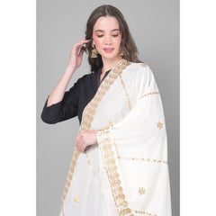 Generic Women's Velvet Gotta Patti Dupatta (White, Length: 2.25 to 2.50 Mtr)