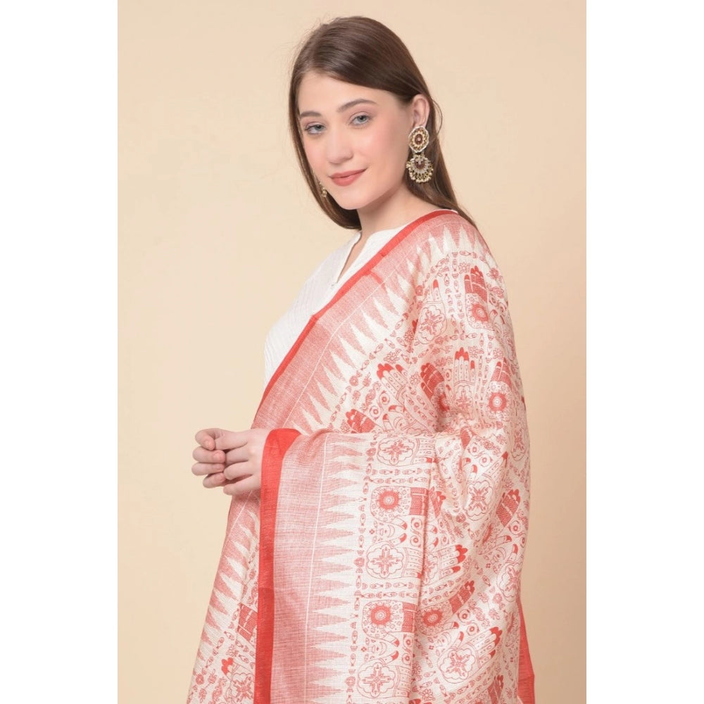 Generic Women's Art Silk Printed Dupatta (Orange, Length: 2.25 to 2.50 Mtr)