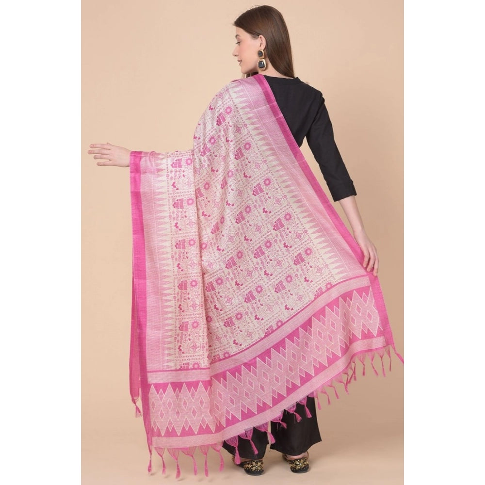 Generic Women's Art Silk Printed Dupatta (Pink, Length: 2.25 to 2.50 Mtr)