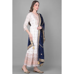 Generic Women's Velvet Gotta Patti Dupatta (Navy, Length: 2.25 to 2.50 Mtr)