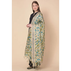 Generic Women's Art Silk Printed Dupatta (Gold, Length: 2.25 to 2.50 Mtr)