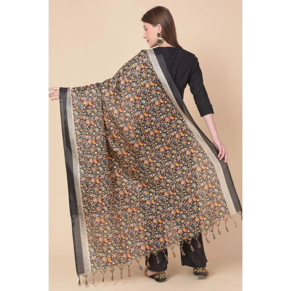 Generic Women's Art Silk Printed Dupatta (Black, Length: 2.25 to 2.50 Mtr)