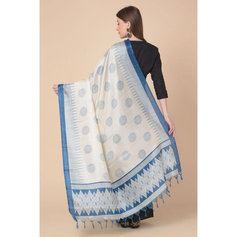 Generic Women's Art Silk Printed Dupatta (Turquoise, Length: 2.25 to 2.50 Mtr)