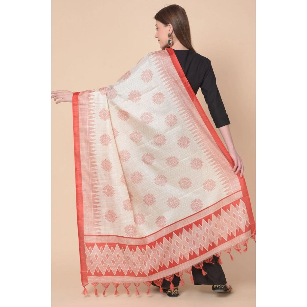 Generic Women's Art Silk Printed Dupatta (Red, Length: 2.25 to 2.50 Mtr)