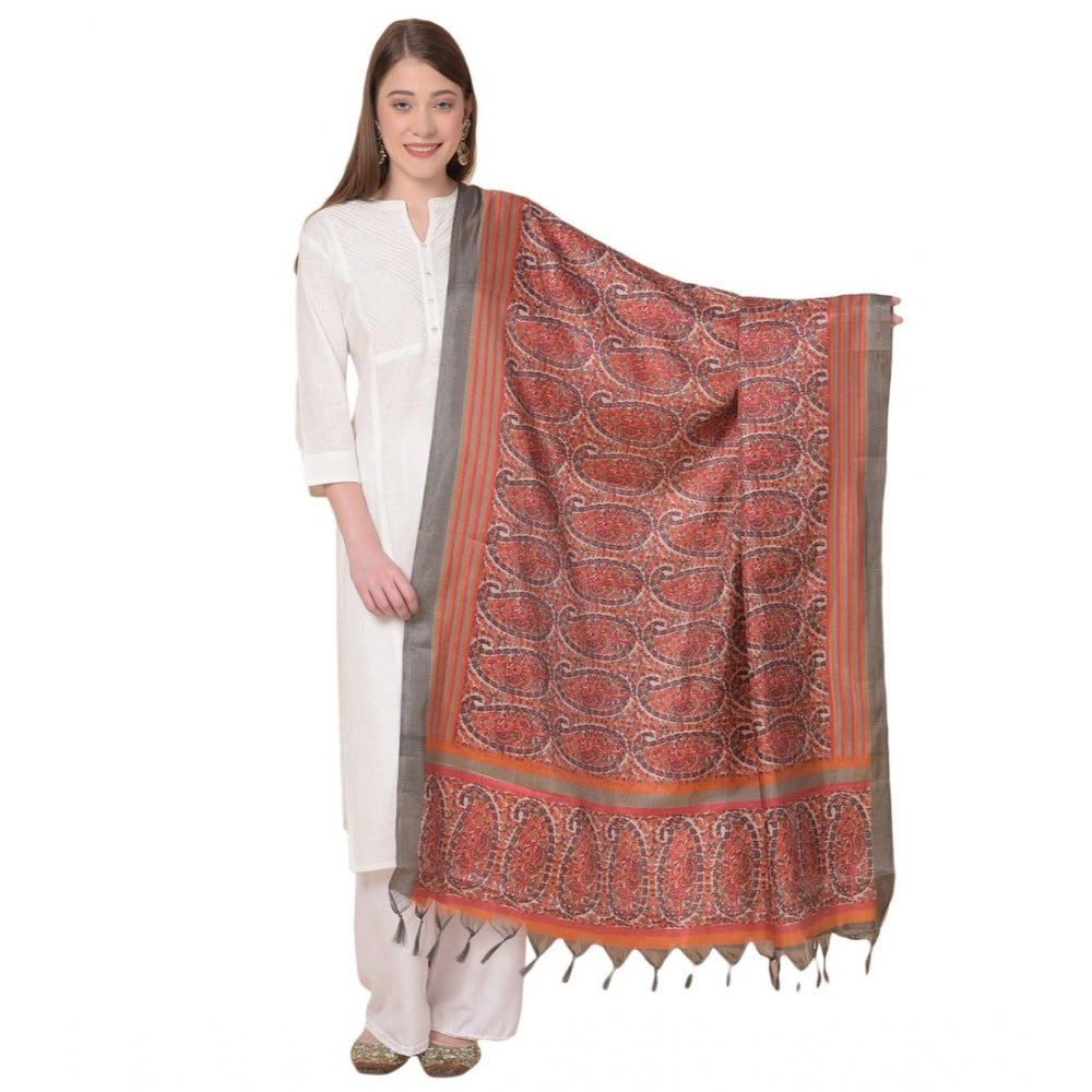 Generischer bedruckter Dupatta aus Kunstseide für Damen (Orange, Länge: 2,25 bis 2,50 m)