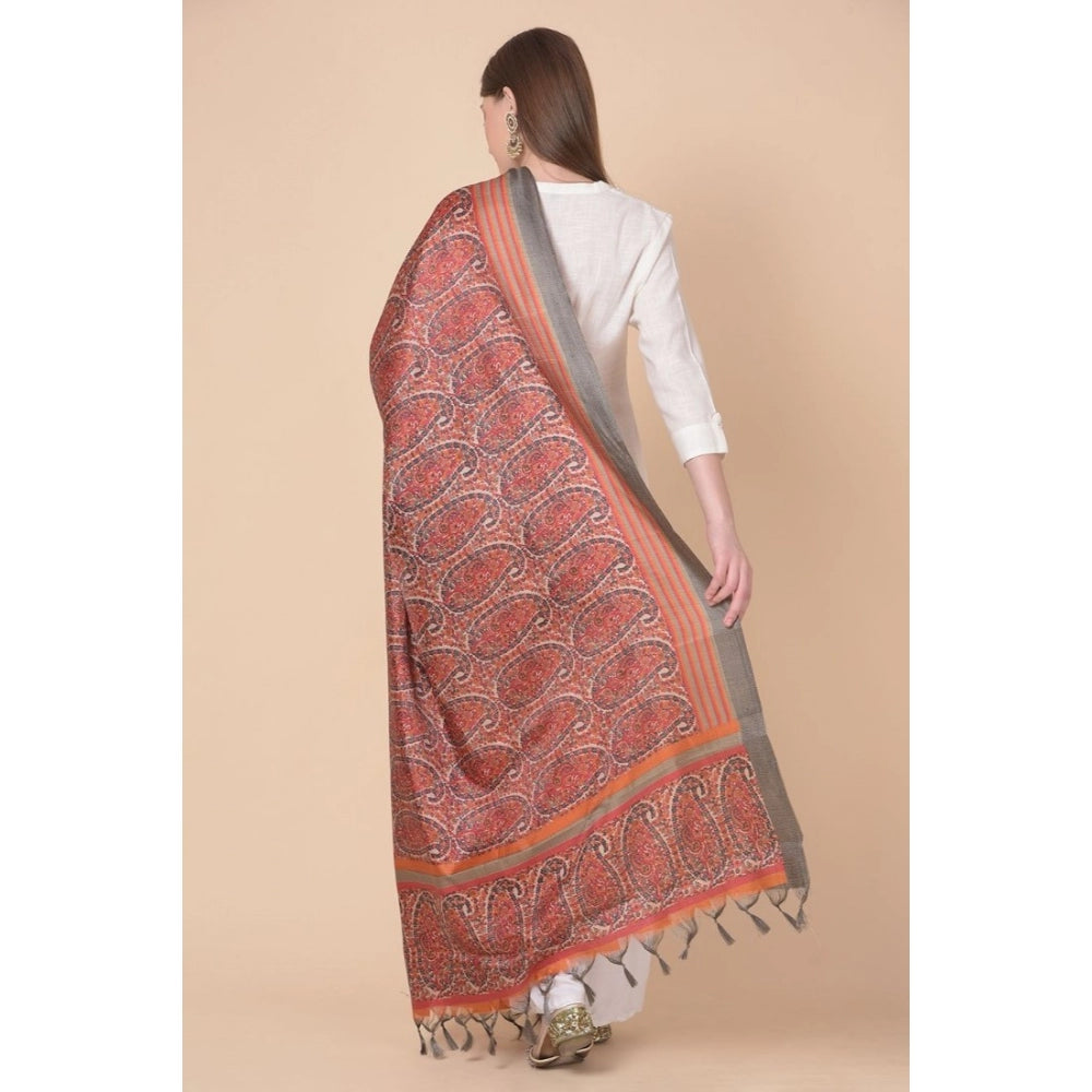 Generic Women's Art Silk Printed Dupatta (Orange, Length: 2.25 to 2.50 Mtr)