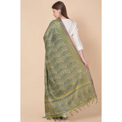 Generic Women's Art Silk Printed Dupatta (Green, Length: 2.25 to 2.50 Mtr)