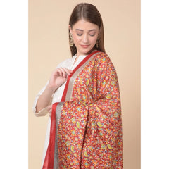 Generic Women's Art Silk Printed Dupatta (Red, Length: 2.25 to 2.50 Mtr)