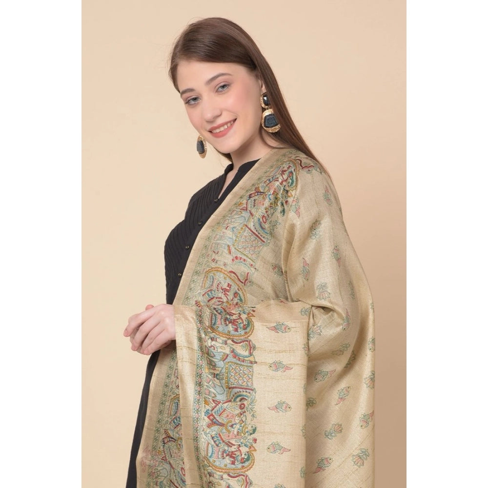 Generischer bedruckter Dupatta aus Kunstseide für Damen (Gold, Länge: 2,25 bis 2,50 m)