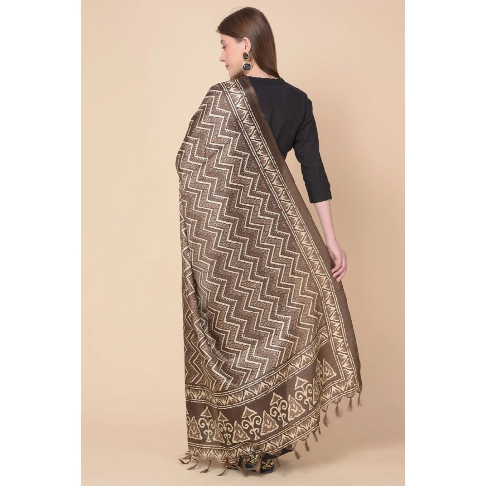 Generic Women's Art Silk Printed Dupatta (Brown, Length: 2.25 to 2.50 Mtr)