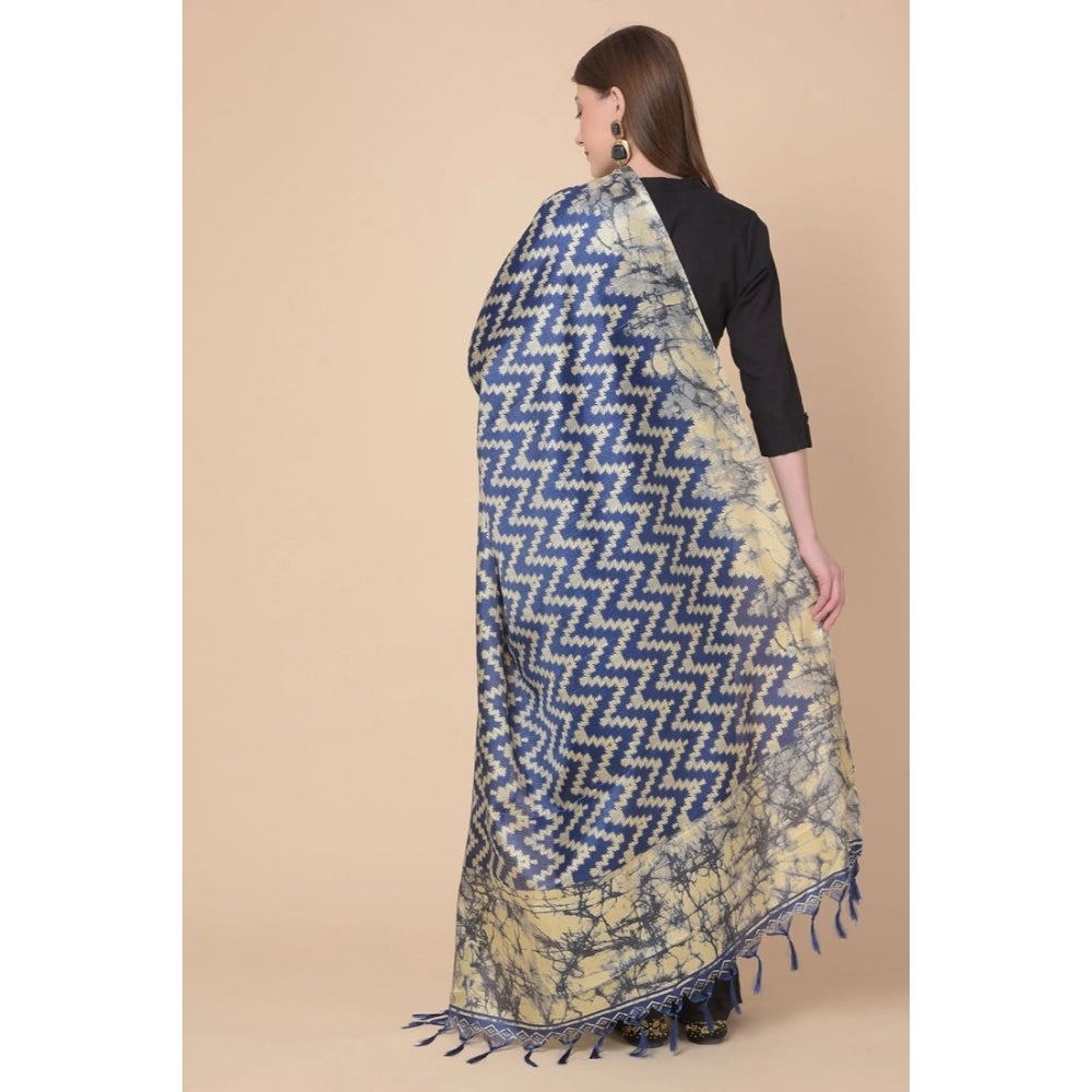 Generic Women's Art Silk Printed Dupatta (Blue, Length: 2.25 to 2.50 Mtr)