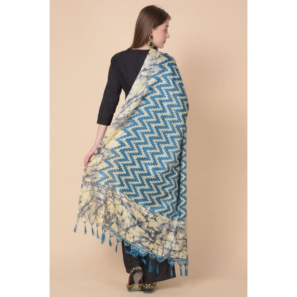 Generischer bedruckter Dupatta aus Kunstseide für Damen (blau, Länge: 2,25 bis 2,50 m)