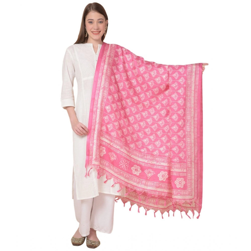 Generischer bedruckter Dupatta aus Kunstseide für Damen (Rosa, Länge: 2,25 bis 2,50 m)