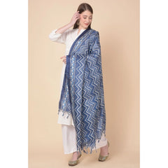 Generic Women's Art Silk Printed Dupatta (Blue, Length: 2.25 to 2.50 Mtr)