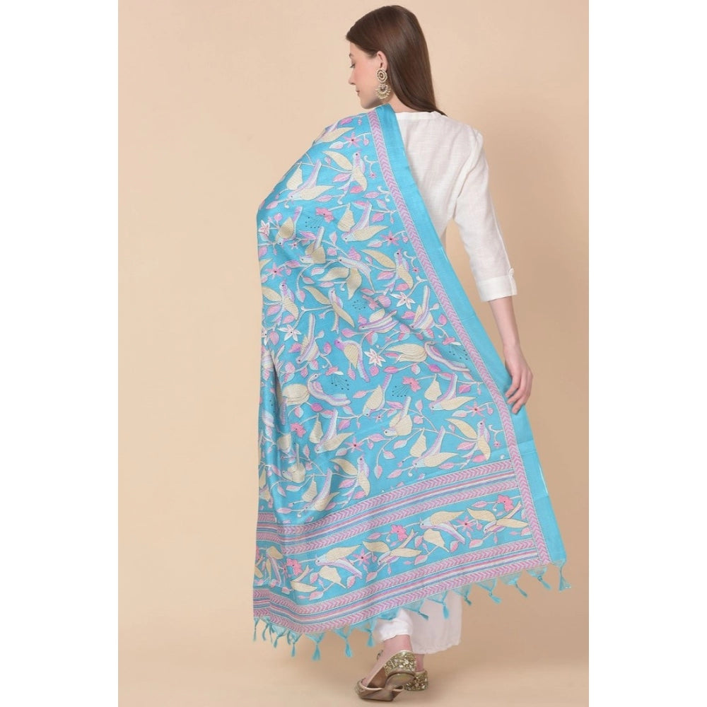 Generic Women's Art Silk Printed Dupatta (Turquoise, Length: 2.25 to 2.50 Mtr)