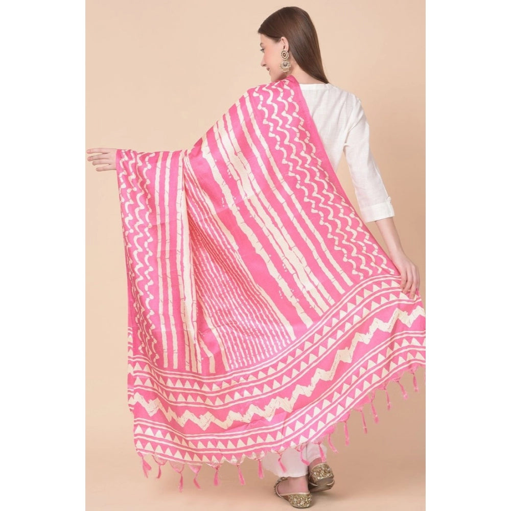 Generic Women's Art Silk Printed Dupatta (Pink, Length: 2.25 to 2.50 Mtr)