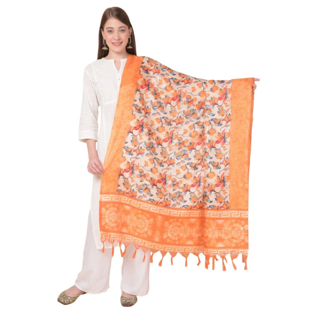 Generischer bedruckter Dupatta aus Kunstseide für Damen (Orange, Länge: 2,25 bis 2,50 m)