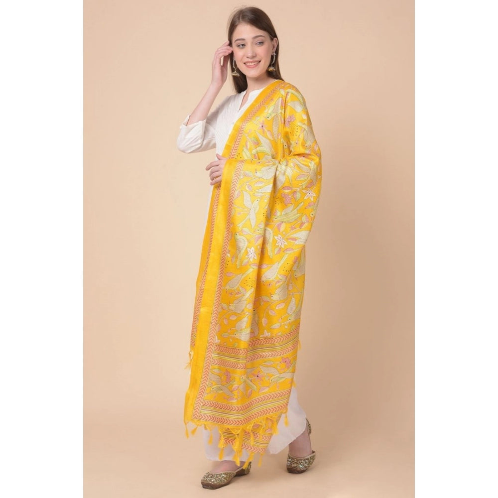 Generic Women's Art Silk Printed Dupatta (Yellow, Length: 2.25 to 2.50 Mtr)