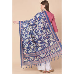 Generic Women's Art Silk Printed Dupatta (Blue, Length: 2.25 to 2.50 Mtr)