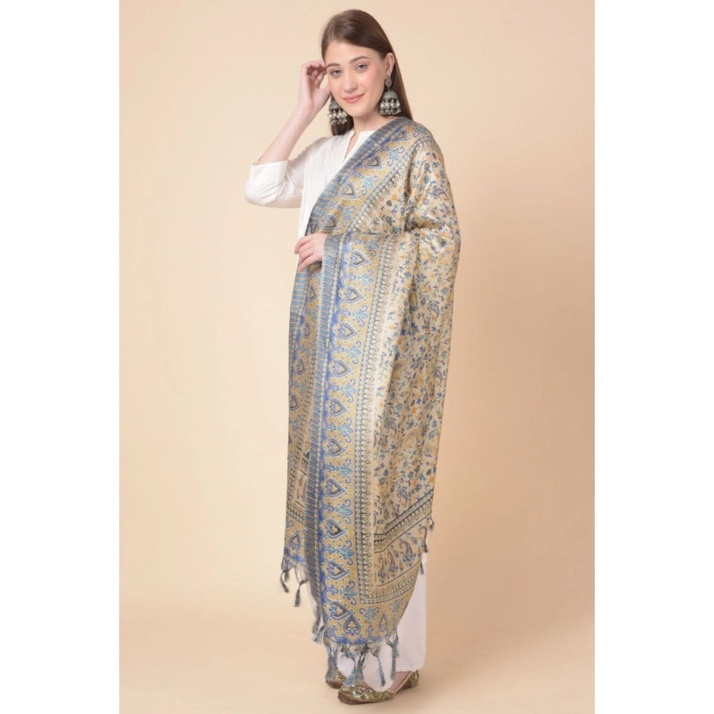 Generic Women's Art Silk Printed Dupatta (Grey, Length: 2.25 to 2.50 Mtr)