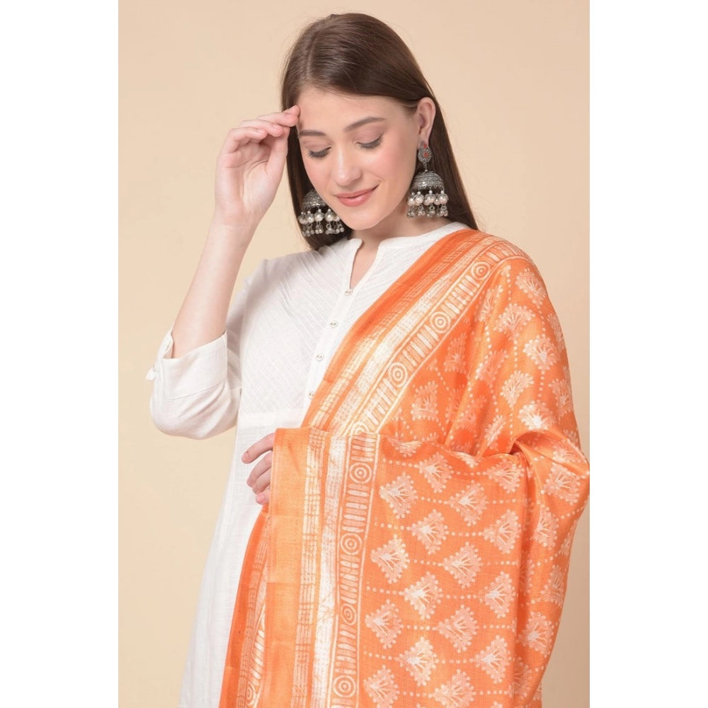 Generic Women's Art Silk Printed Dupatta (Orange, Length: 2.25 to 2.50 Mtr)