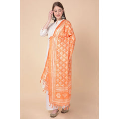 Generic Women's Art Silk Printed Dupatta (Orange, Length: 2.25 to 2.50 Mtr)