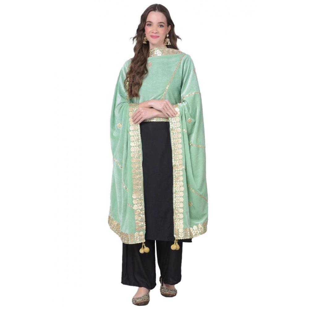 Generic Women's Velvet Gotta Patti Dupatta (Sea Green, Length: 2.25 to 2.50 Mtr)