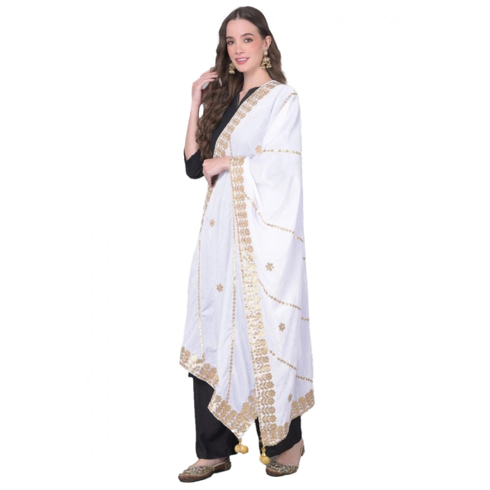 Generischer Gotta Patti Dupatta aus Samt für Damen (Off-White, Länge: 2,25 bis 2,50 m)