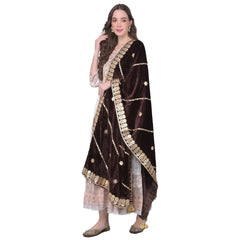 Generic Women's Velvet Gotta Patti Dupatta (Brown, Length: 2.25 to 2.50 Mtr)