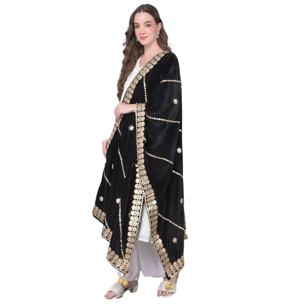 Generic Women's Velvet Gotta Patti Dupatta (Black, Length: 2.25 to 2.50 Mtr)