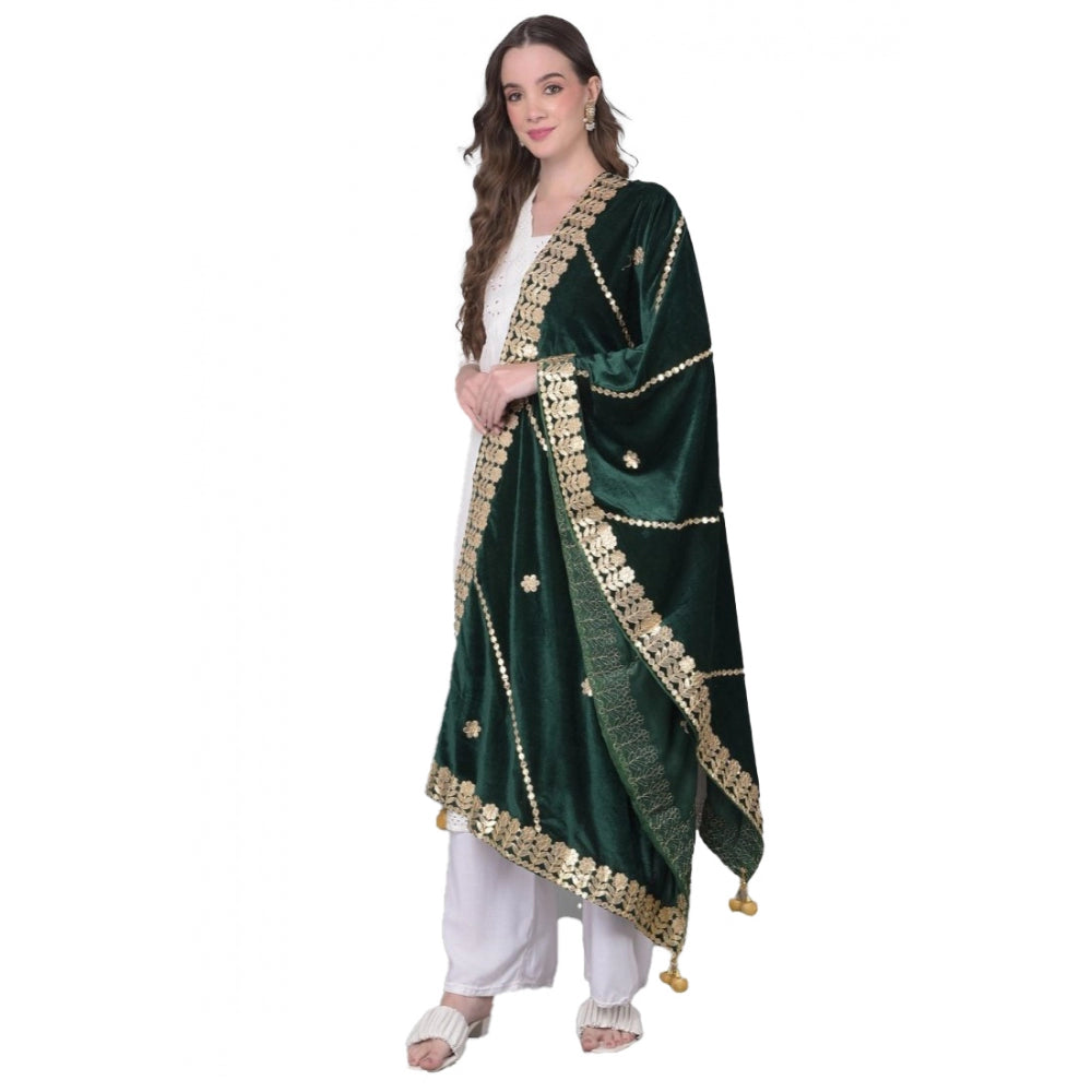 Generic Women's Velvet Gotta Patti Dupatta (Green, Length: 2.25 to 2.50 Mtr)