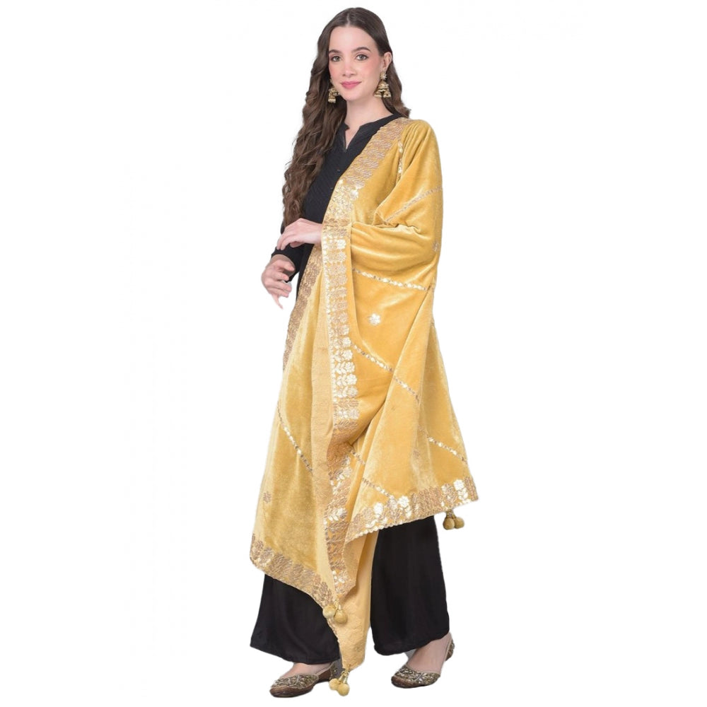 Generic Women's Velvet Gotta Patti Dupatta (Gold, Length: 2.25 to 2.50 Mtr)