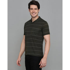 Generic Men's Casual Half Sleeve Striped Cotton Blended Polo Neck T-shirt (Green)