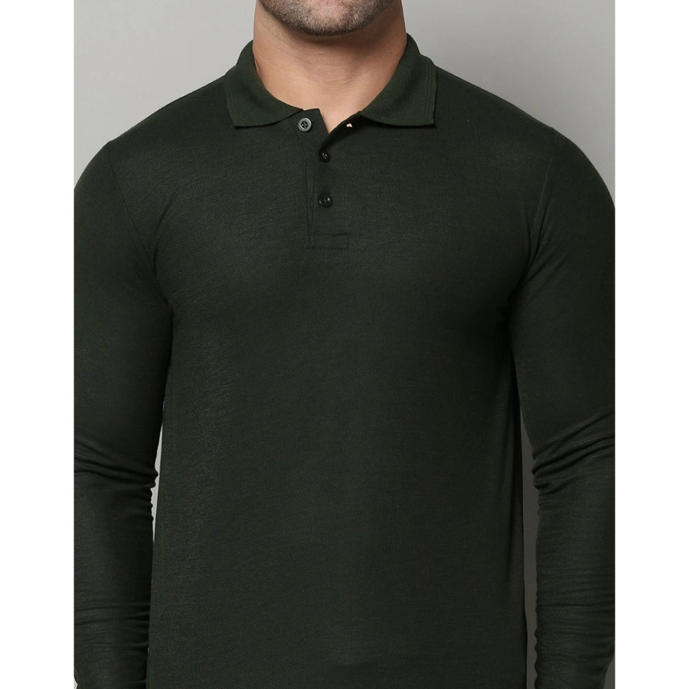 Generic Men's Casual Full Sleeve Solid Cotton Blended Polo Neck T-shirt (B.Green)