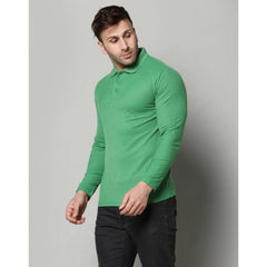 Generic Men's Casual Full Sleeve Solid Cotton Blended Polo Neck T-shirt (P.Green)