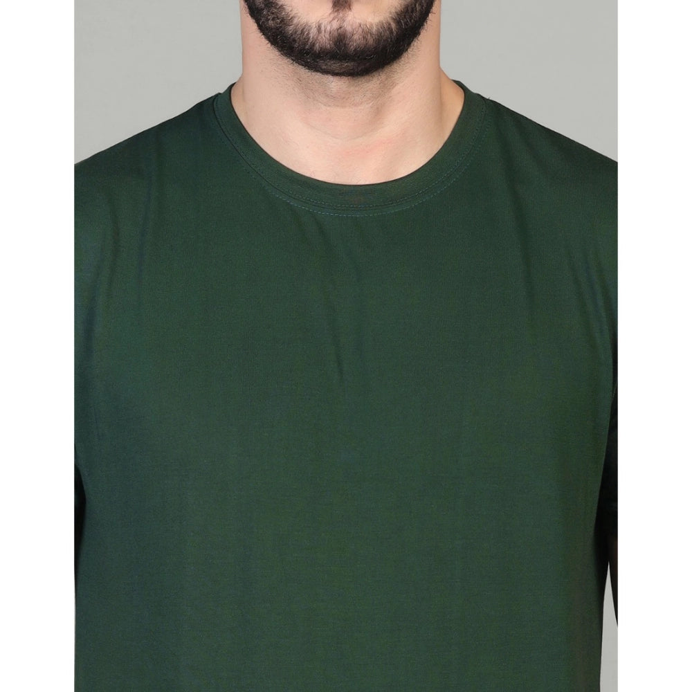 Generic Men's Casual Half Sleeve Solid Cotton Blended Round Neck T-shirt (B.Green)